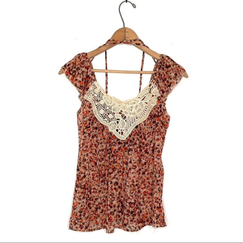 Lily White | Ruffle Sleeve Sheer Crochet Top
